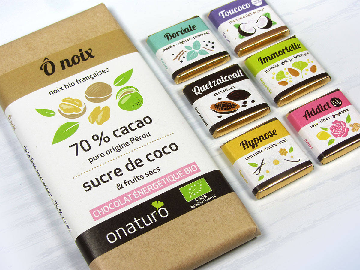 packaging tablette chocolat et napolitains Onaturo